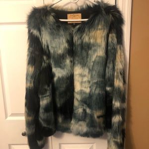 Marble Fox Faux Fur Bomber Jacket